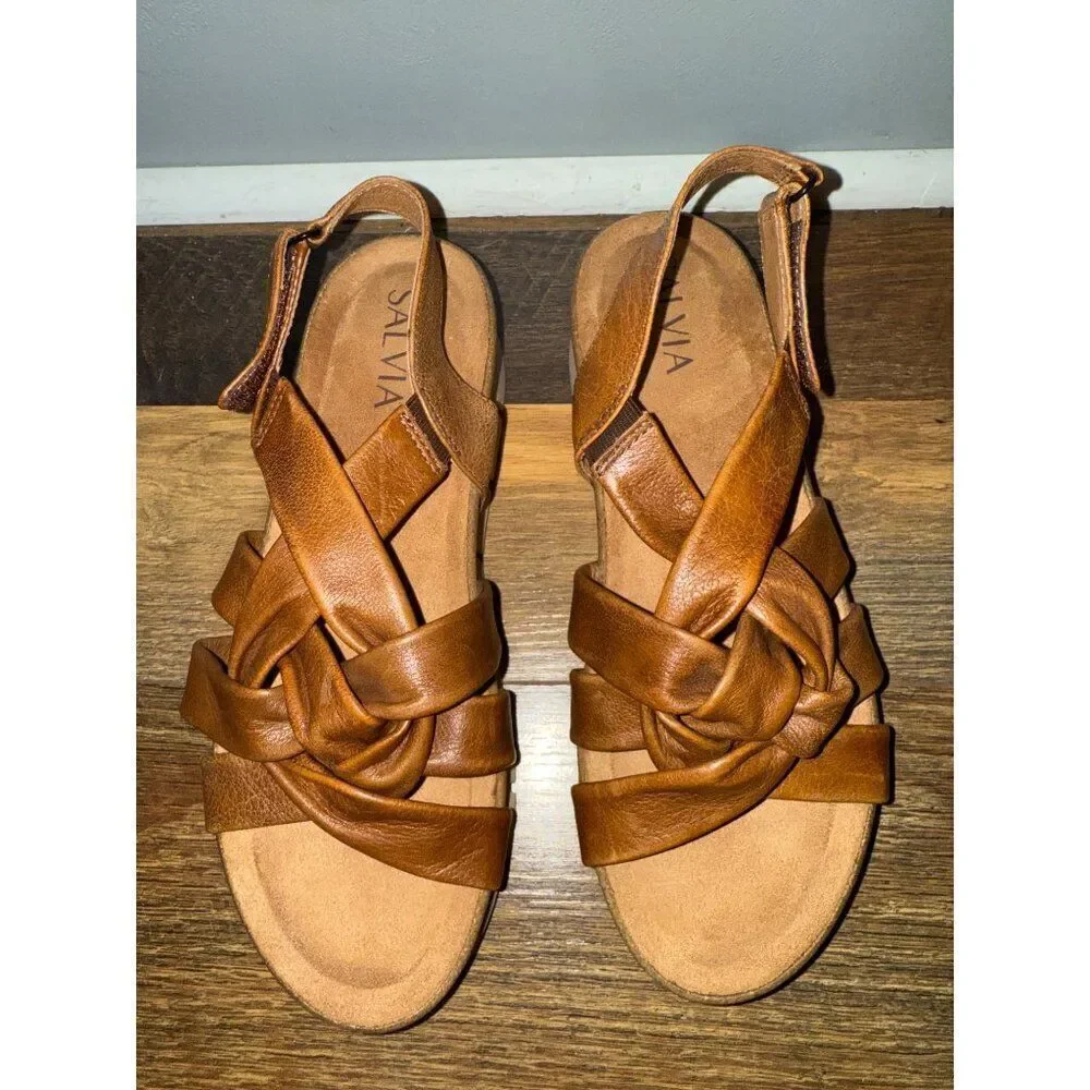 Salvia Birch‎ Veronica Cognac Leather Sandals Size 38 -7.5